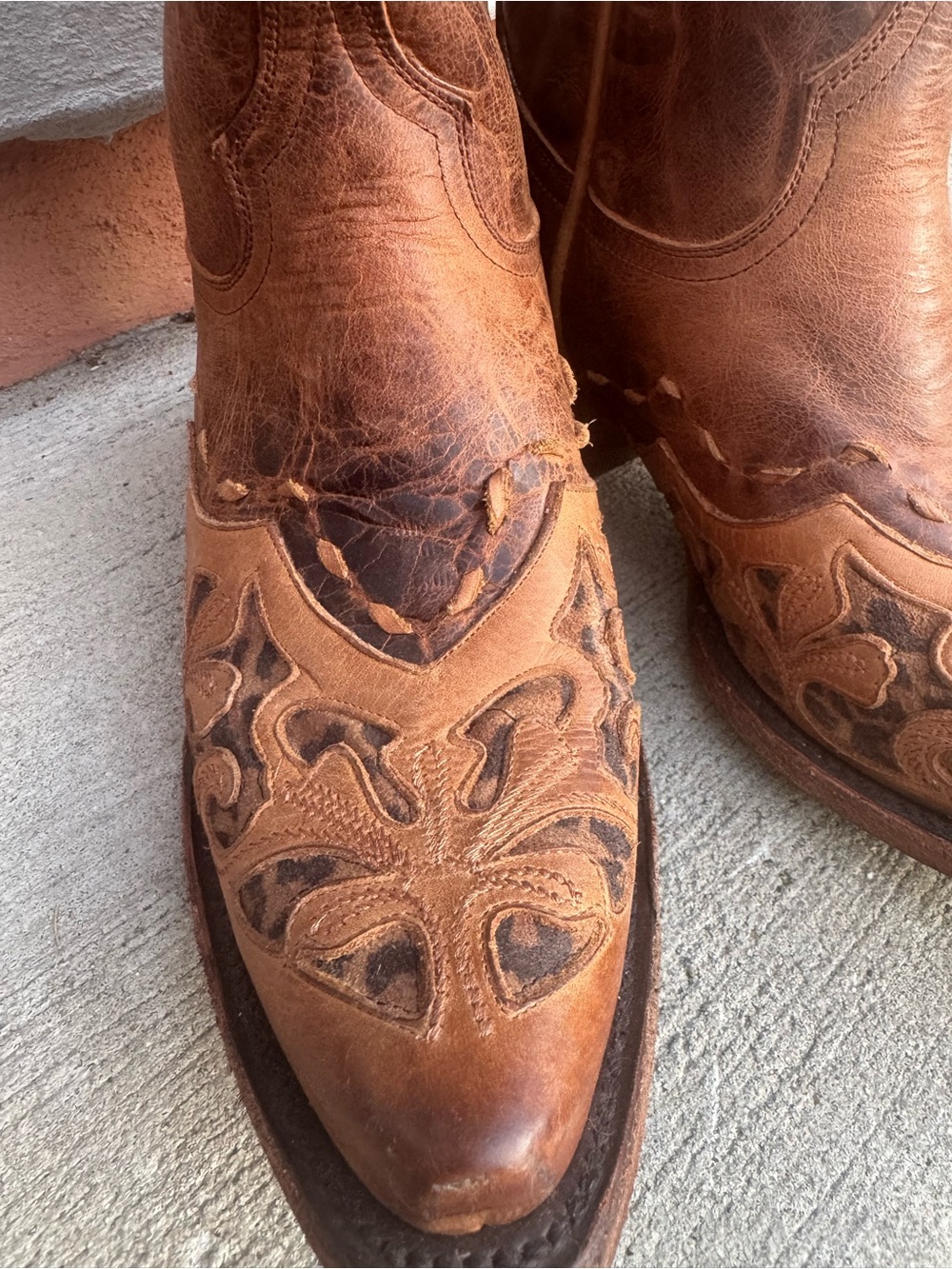 Lane Leopard Cutout Leather Cowboy Boots Brown Size 8 - Picture 4 of 13